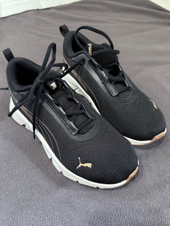 Puma Shoes - Puma Black Mesh Athletic Running Sneakers Gold Logo